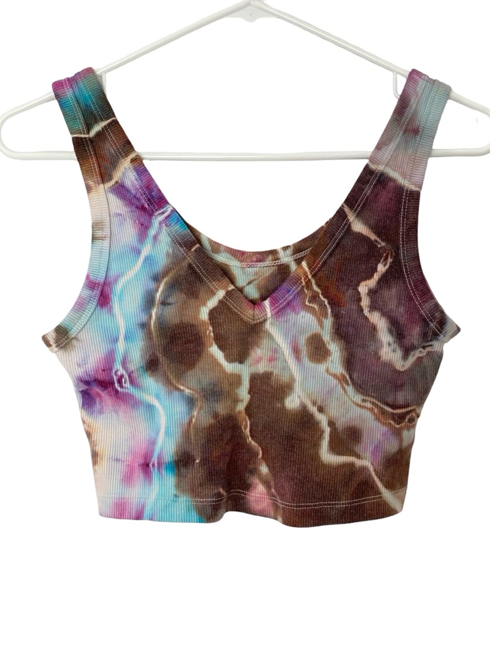 OOAK Tie Dye Cropped Top Tank Womens Size Medium Handmade Geode Ribbed Shirt